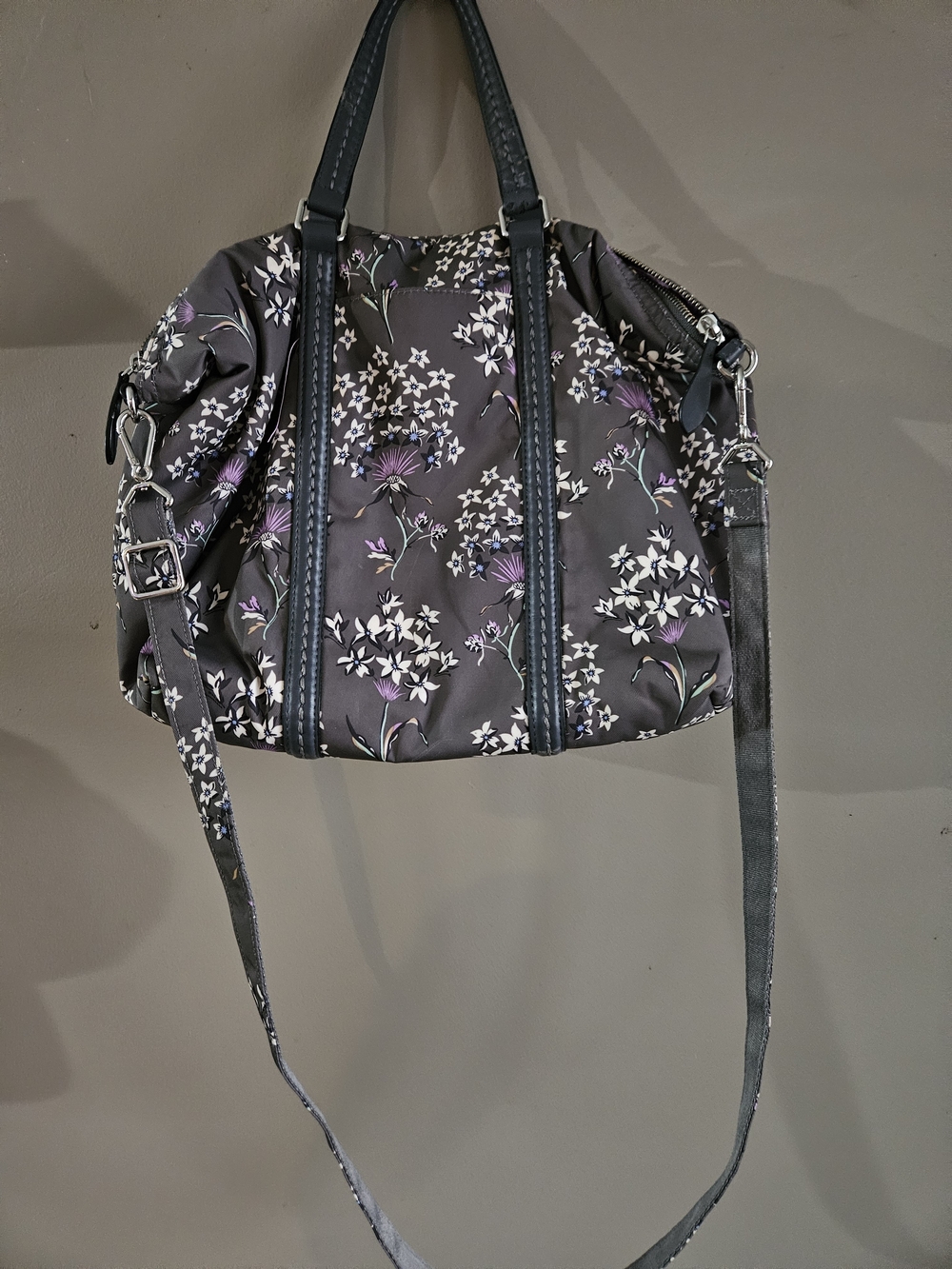 Vera Bradley Black Shoulder Bag with Purple & White Floral Print